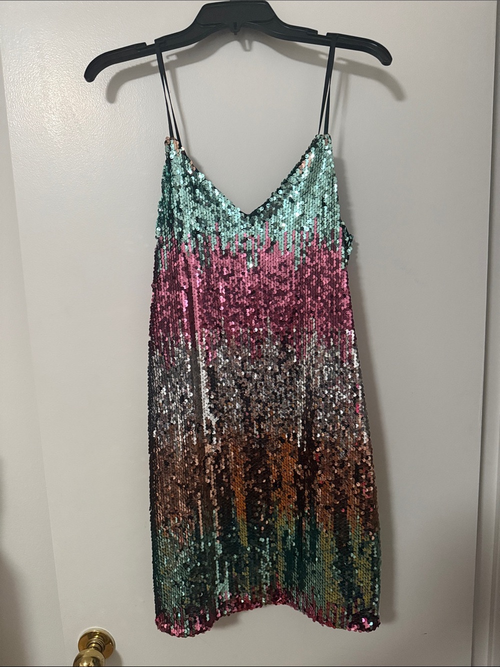Sequin Ombre Slip Dress in Mint, Pink & Bronze